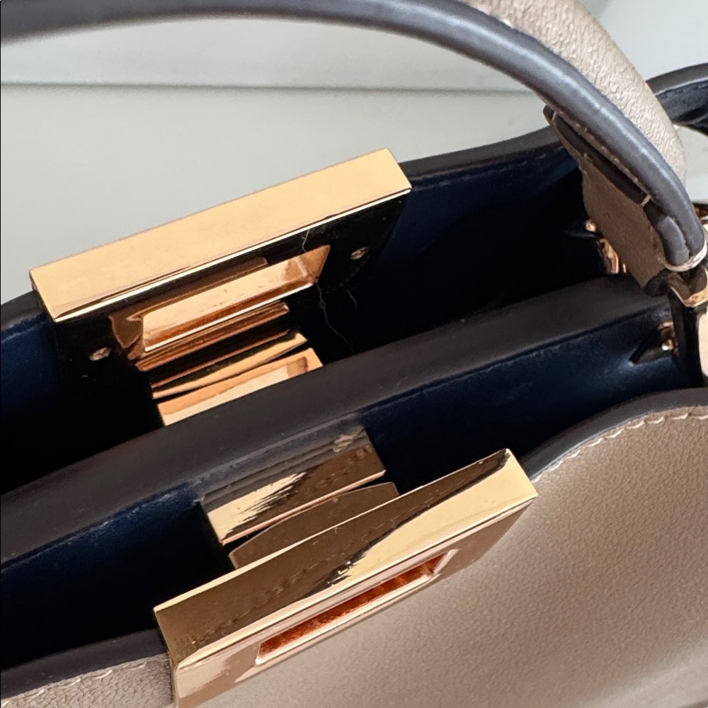Taupe Structured Top-Handle Satchel with Gold Turn-Lock - Picture 2 of 16